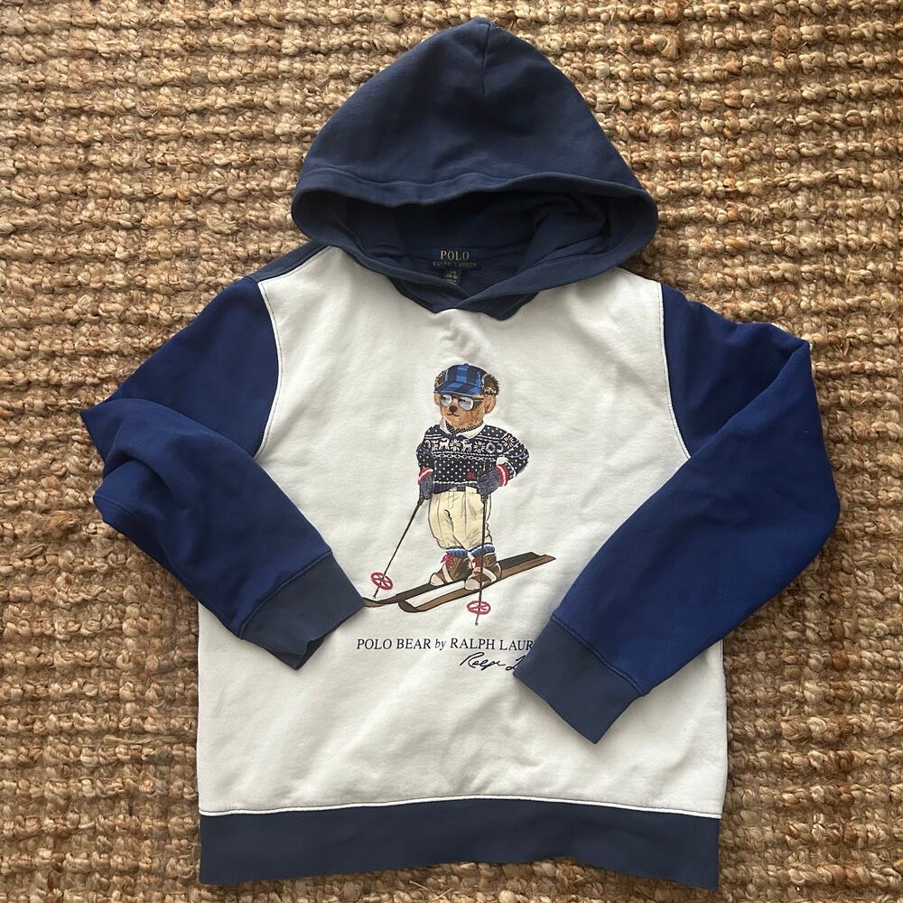 Polo Ralph Lauren Polo Bear Ski Hoodie Women's S Navy Blue Colorblock Fleece